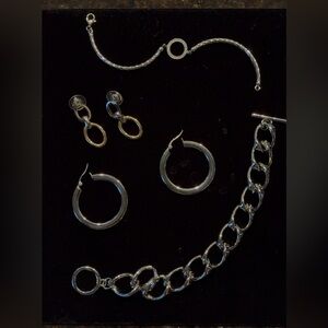 Silver tone bracelets, and hoop, earrings, and Gold & silver tone